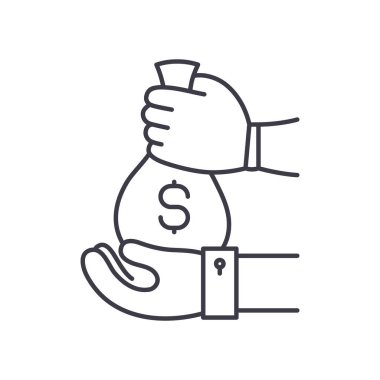 Kredi para simgesi, doğrusal izole resimleme, ince çizgi vektörü, web tasarım işareti, düzenlenebilir beyaz arka plan vuruşlu taslak konsept sembolü.