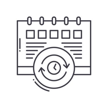 Zamanlama konsepti simgesi, doğrusal izole resimleme, ince çizgi vektörü, web tasarım işareti, düzenlenebilir konsept sembolü beyaz arkaplan üzerinde.