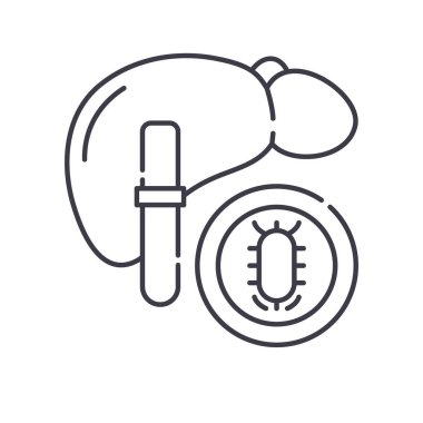 Karaciğer test simgesi, doğrusal izole edilmiş illüstrasyon, ince çizgi vektörü, web tasarım işareti, düzenlenebilir beyaz arkaplan üzerinde çizgi konsept sembolü.