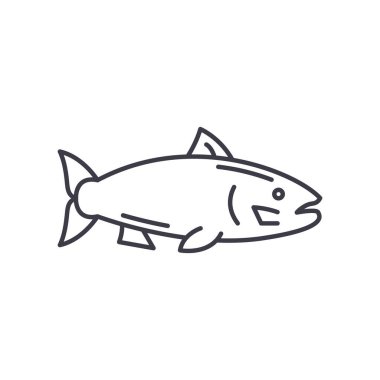 Somon balığı simgesi, doğrusal izole edilmiş illüstrasyon, ince çizgi vektörü, web tasarım işareti, düzenlenebilir beyaz arkaplan üzerinde çizgi konsept sembolü.