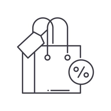 Satış simgesi, doğrusal izole edilmiş illüstrasyon, ince çizgi vektörü, web tasarım işareti, düzenlenebilir çizgi konsept sembolü beyaz arkaplan üzerinde.