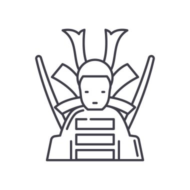 Samuray simgesi, doğrusal izole edilmiş illüstrasyon, ince çizgi vektörü, web tasarım işareti, düzenlenebilir konsept sembolü beyaz arkaplan üzerinde.