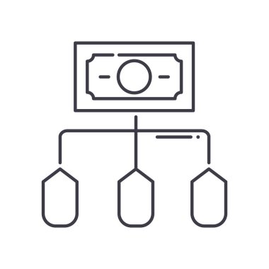 Maaş paylaşım simgesi, doğrusal izole edilmiş illüstrasyon, ince çizgi vektörü, web tasarım işareti, düzenlenebilir konsept sembolü beyaz arkaplan üzerinde.