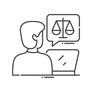 Hukuki tavsiye simgesi, doğrusal izole edilmiş illüstrasyon, ince çizgi vektörü, web tasarım işareti, düzenlenebilir beyaz arkaplan üzerinde çizgi konsept sembolü.