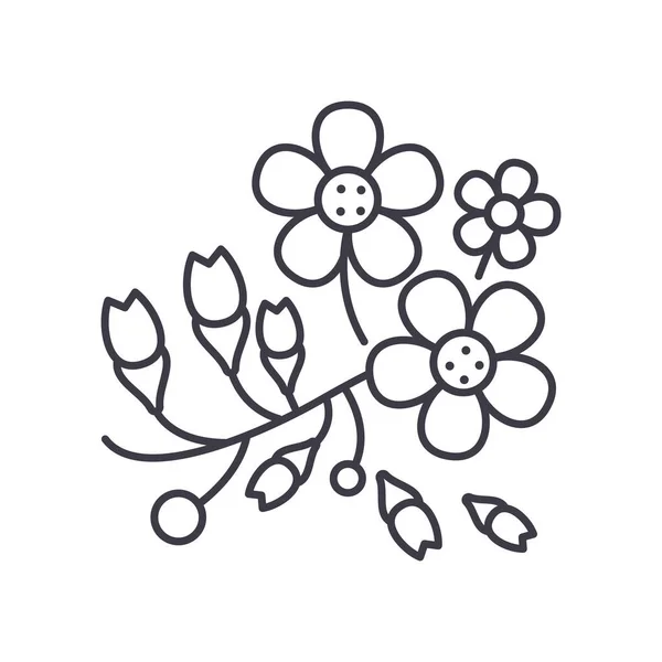 Sakura-Symbol, linear isolierte Illustration, dünner Linienvektor, Webdesign-Zeichen, Umrisskonzept-Symbol mit editierbarem Strich auf weißem Hintergrund. — Stockvektor
