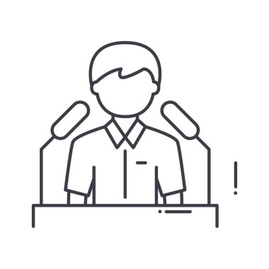 Ders konuşmacısı simgesi, doğrusal izole edilmiş illüstrasyon, ince çizgi vektörü, web tasarım işareti, düzenlenebilir çizgi konsept sembolü beyaz arkaplan üzerinde.