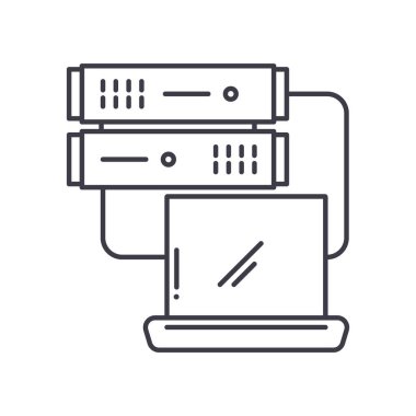 Veri tabanı simgesi, doğrusal izole edilmiş illüstrasyon, ince çizgi vektörü, web tasarım işareti, düzenlenebilir beyaz arkaplan üzerinde çizgi konsept sembolü.
