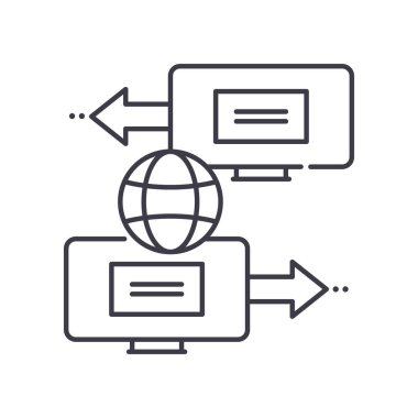 Veri iletişim simgesi, doğrusal izole edilmiş illüstrasyon, ince çizgi vektörü, web tasarım işareti, düzenlenebilir çizgi konsept sembolü beyaz arkaplan üzerinde.