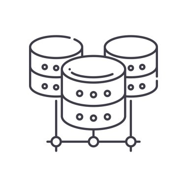 Veri merkezi konsept simgesi, doğrusal izole edilmiş illüstrasyon, ince çizgi vektörü, web tasarım işareti, düzenlenebilir beyaz arkaplan üzerinde çizgi konsept sembolü.