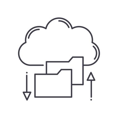 Veri yedekleme konsepti simgesi, doğrusal izole çizim, ince çizgi vektörü, web tasarım işareti, düzenlenebilir konsept sembolü beyaz arkaplan üzerinde.