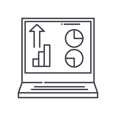 Veri analiz konsepti simgesi, doğrusal izole çizim, ince çizgi vektörü, web tasarım işareti, düzenlenebilir konsept sembolü beyaz arkaplan üzerinde.