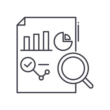 Veri analiz raporu simgesi, doğrusal izole edilmiş illüstrasyon, ince çizgi vektörü, web tasarım işareti, düzenlenebilir beyaz arkaplan üzerinde çizgi konsept sembolü.