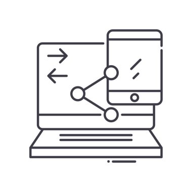 Çapraz platform simgesi, doğrusal izole edilmiş illüstrasyon, ince çizgi vektörü, web tasarım işareti, düzenlenebilir konsept sembolü beyaz arkaplan üzerinde.