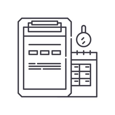 Kredi raporu simgesi, doğrusal izole resimleme, ince çizgi vektörü, web tasarım işareti, düzenlenebilir çizgi konsept sembolü beyaz arkaplan üzerinde.