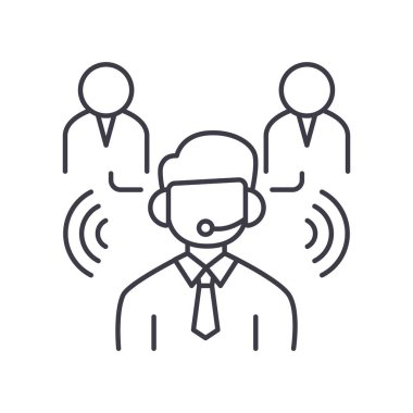 Müşteri hizmeti simgesi, doğrusal izole edilmiş illüstrasyon, ince çizgi vektörü, web tasarım işareti, düzenlenebilir beyaz arkaplan üzerinde çizgi konsept sembolü.