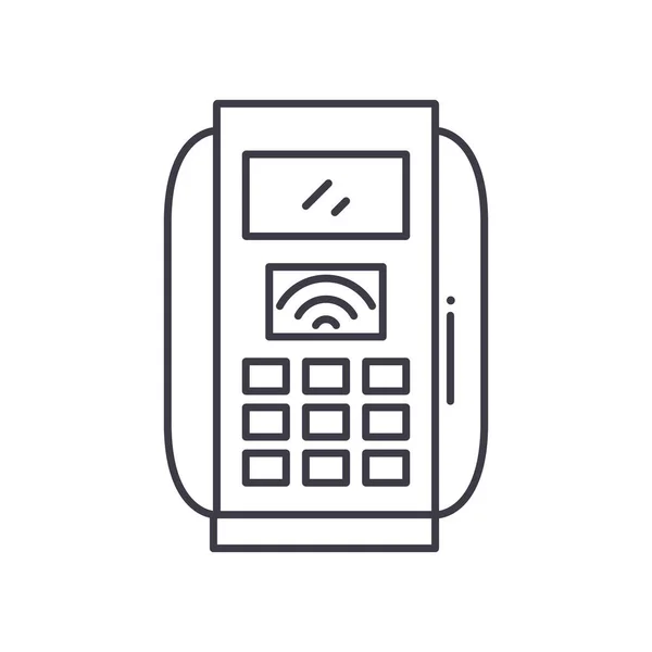 クレジットカード機械のコンセプトアイコン、線形分離イラスト、細い線ベクトル、ウェブデザイン、白の背景に編集可能なストロークとアウトラインコンセプトシンボル. — ストックベクタ