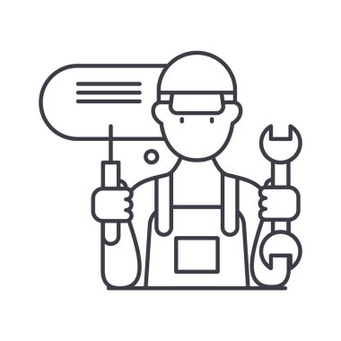 Müşteri gereksinimi simgesi, doğrusal izole resimleme, ince çizgi vektörü, web tasarım işareti, düzenlenebilir konsept sembolü beyaz arkaplan üzerinde.