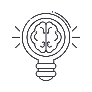 Yaratıcı zihin fikri simgesi, doğrusal izole edilmiş illüstrasyon, ince çizgi vektörü, web tasarım işareti, düzenlenebilir beyaz arkaplan üzerinde çizgi konsept sembolü.