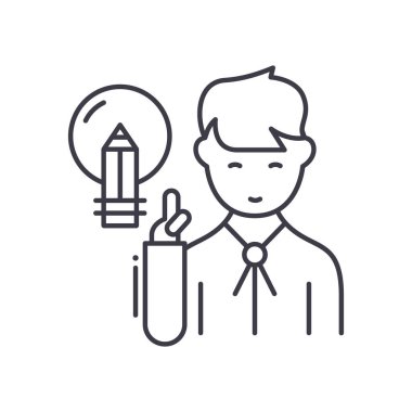 Yaratıcı iş adamı simgesi, doğrusal izole edilmiş illüstrasyon, ince çizgi vektörü, web tasarım işareti, düzenlenebilir beyaz arkaplan üzerinde çizgi konsept sembolü.