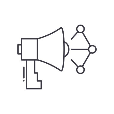 Dijital pazarlama kampanyası simgesi, doğrusal izole edilmiş illüstrasyon, ince çizgi vektörü, web tasarım işareti, düzenlenebilir konsept sembolü beyaz arkaplan üzerinde.