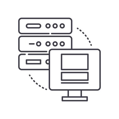 Adanmış sunucu simgesi, doğrusal izole edilmiş illüstrasyon, ince çizgi vektörü, web tasarım işareti, düzenlenebilir çizgi konsept sembolü beyaz arkaplan üzerinde.