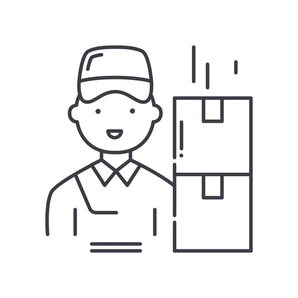 Liefermann-Symbol, linear isolierte Illustration, dünner Linienvektor, Webdesign-Zeichen, Umrisskonzept-Symbol mit editierbarem Strich auf weißem Hintergrund. — Stockvektor