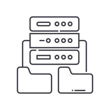 Veritabanı bağlantı simgesi, doğrusal izole resimleme, ince çizgi vektörü, web tasarım işareti, düzenlenebilir çizgi konsept sembolü beyaz arkaplan üzerinde.