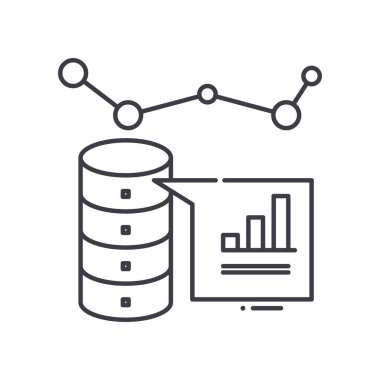 Veritabanı analiz simgesi, doğrusal izole edilmiş illüstrasyon, ince çizgi vektörü, web tasarım işareti, düzenlenebilir çizgi konsept sembolü beyaz arkaplan üzerinde.