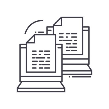 Veri aktarım konsepti simgesi, doğrusal izole resimleme, ince çizgi vektörü, web tasarım işareti, düzenlenebilir konsept sembolü beyaz arkaplan üzerinde.