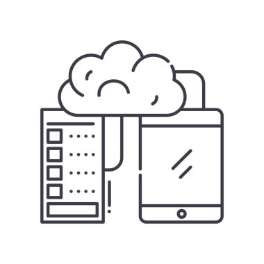 Veri depolama sistemi simgesi, doğrusal izole resimleme, ince çizgi vektörü, web tasarım işareti, düzenlenebilir çizgi konsept sembolü beyaz arkaplan üzerinde.