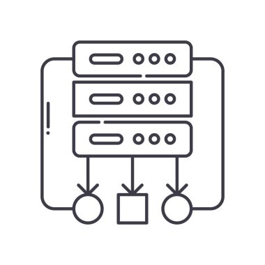 Veritabanı algoritma simgesi, doğrusal izole resimleme, ince çizgi vektörü, web tasarım işareti, düzenlenebilir konsept sembolü beyaz arkaplan üzerinde.