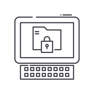 Veri güvenlik simgesi, doğrusal izole edilmiş illüstrasyon, ince çizgi vektörü, web tasarım işareti, düzenlenebilir çizgi konsept sembolü beyaz arkaplan üzerinde.