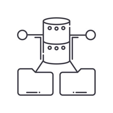 Veri paylaşım simgesi, doğrusal izole edilmiş illüstrasyon, ince çizgi vektörü, web tasarım işareti, düzenlenebilir çizgi konsept sembolü beyaz arkaplan üzerinde.