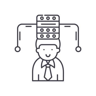 Veri bilimci simgesi, doğrusal izole edilmiş illüstrasyon, ince çizgi vektörü, web tasarım işareti, düzenlenebilir beyaz arka plan vuruşlu taslak konsept sembolü.