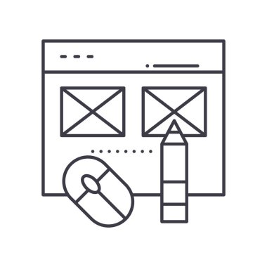 Tasarım web sayfası simgesi, doğrusal izole resimleme, ince çizgi vektörü, web tasarım işareti, düzenlenebilir konsept sembolü beyaz arkaplanda..