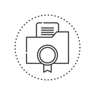 Veri kalite simgesi, doğrusal izole resimleme, ince çizgi vektörü, web tasarım işareti, düzenlenebilir çizgi konsept sembolü beyaz arkaplan üzerinde.