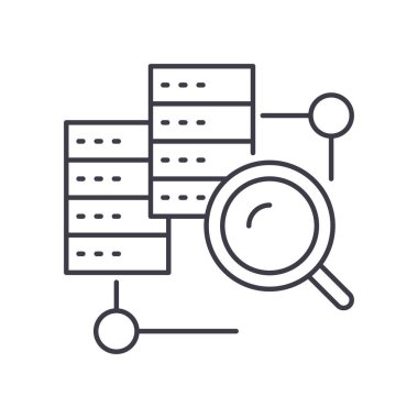 Veri sorgulama simgesi, doğrusal izole edilmiş illüstrasyon, ince çizgi vektörü, web tasarım işareti, düzenlenebilir beyaz arkaplan üzerinde çizgi konsept sembolü.
