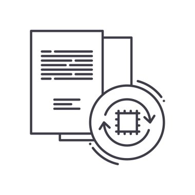 Veri işleme sistemi simgesi, doğrusal izole edilmiş illüstrasyon, ince çizgi vektörü, web tasarım işareti, düzenlenebilir beyaz arkaplan üzerinde çizgi konsept sembolü.