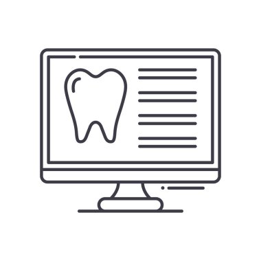 Diş raporu simgesi, doğrusal izole edilmiş illüstrasyon, ince çizgi vektörü, web tasarım işareti, düzenlenebilir beyaz arkaplan üzerinde çizgi konsept sembolü.