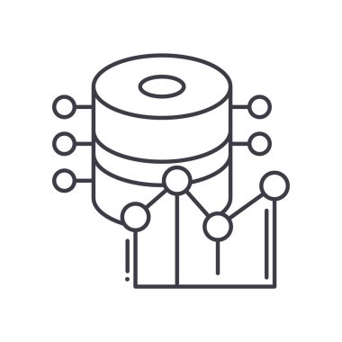 Veri bilgi konsepti simgesi, doğrusal izole resimleme, ince çizgi vektörü, web tasarım işareti, düzenlenebilir konsept sembolü beyaz arkaplan üzerinde.