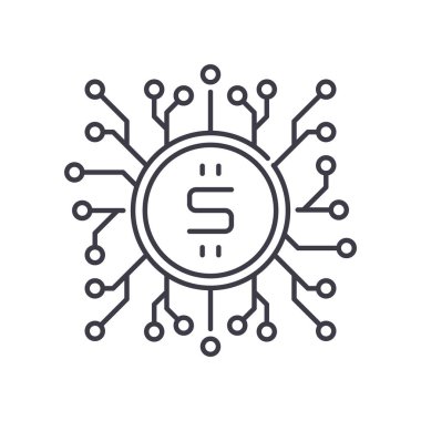 Dijital para birimi konsepti simgesi, doğrusal izole çizim, ince çizgi vektörü, web tasarım işareti, düzenlenebilir konsept sembolü beyaz arkaplan üzerinde.