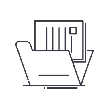 Belgelendirme simgesi, doğrusal izole edilmiş illüstrasyon, ince çizgi vektörü, web tasarım işareti, düzenlenebilir çizgi konsept sembolü beyaz arkaplan üzerinde.