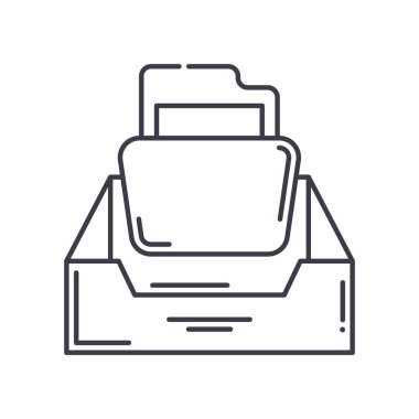 Belge depolama simgesi, doğrusal izole edilmiş illüstrasyon, ince çizgi vektörü, web tasarım işareti, düzenlenebilir beyaz arkaplan üzerinde çizgi konsept sembolü.