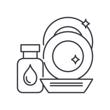 Tabak yıkama simgesi, doğrusal izole edilmiş illüstrasyon, ince çizgi vektörü, web tasarım işareti, düzenlenebilir beyaz arkaplan üzerinde çizgi konsept sembolü.