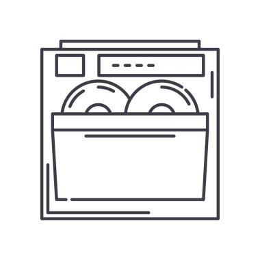 Bulaşık yıkama konsepti simgesi, doğrusal izole resimleme, ince çizgi vektörü, web tasarım işareti, düzenlenebilir konsept sembolü beyaz arkaplan üzerinde.