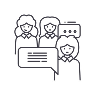 Tartışma konsepti simgesi, doğrusal izole çizim, ince çizgi vektörü, web tasarım işareti, düzenlenebilir konsept sembolü beyaz arkaplan üzerinde.