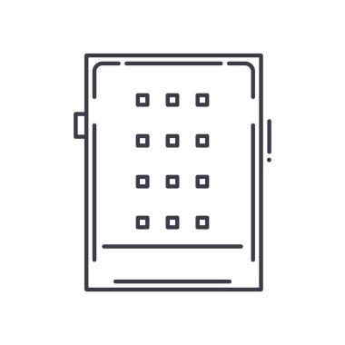 Dijital tablet simgesi, doğrusal izole edilmiş illüstrasyon, ince çizgi vektörü, web tasarım işareti, düzenlenebilir konsept sembolü beyaz arkaplan üzerinde.