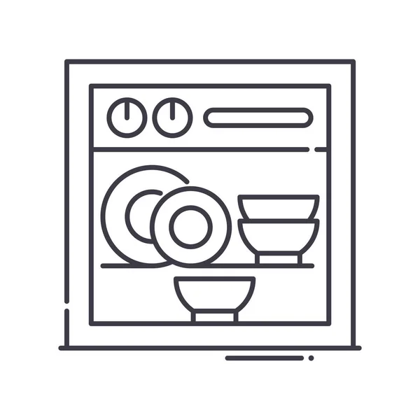 Icône de lave-vaisselle, illustration linéaire isolée, vecteur de ligne mince, panneau de conception Web, symbole de concept de contour avec trait modifiable sur fond blanc. — Image vectorielle