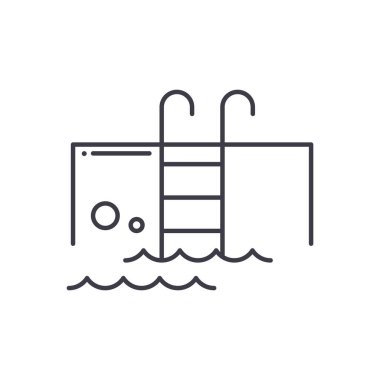 Havuz simgesi, doğrusal izole edilmiş illüstrasyon, ince çizgi vektörü, web tasarım işareti, düzenlenebilir beyaz arkaplan üzerinde çizgi konsept sembolü.