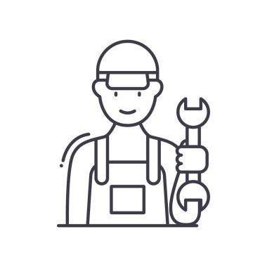 Mekanik simge, doğrusal izole edilmiş illüstrasyon, ince çizgi vektörü, web tasarım işareti, düzenlenebilir beyaz arkaplan üzerinde çizgi konsept sembolü.